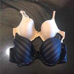 Elegant Cream and Black Striped Women's Bra Set